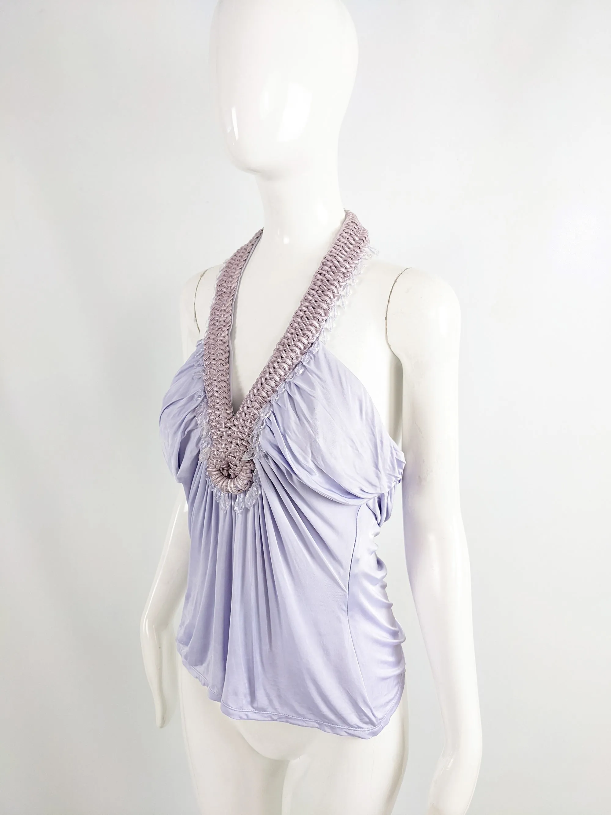 Versace Vintage y2k Pastel Purple Halter Top, 2000s