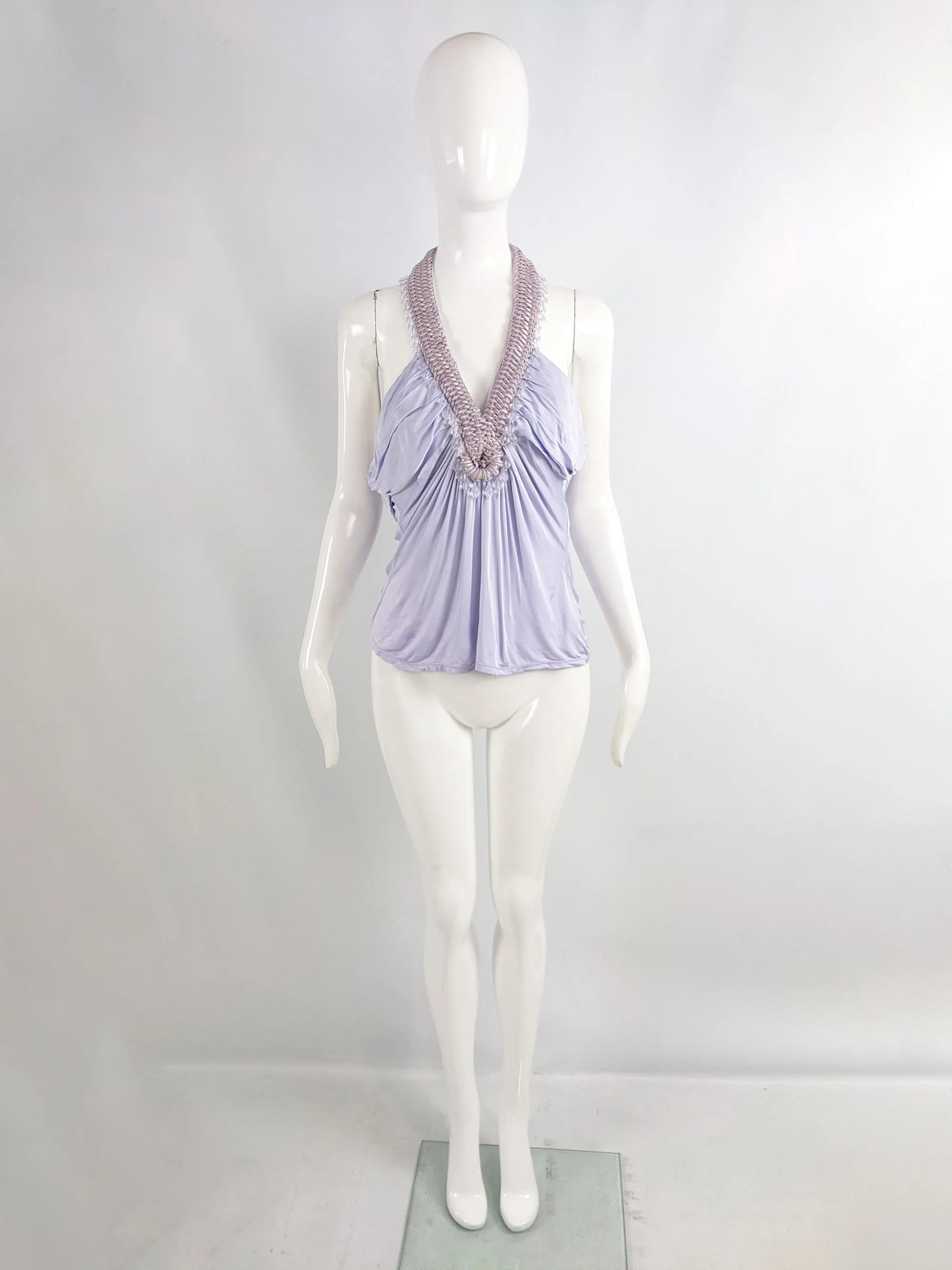 Versace Vintage y2k Pastel Purple Halter Top, 2000s