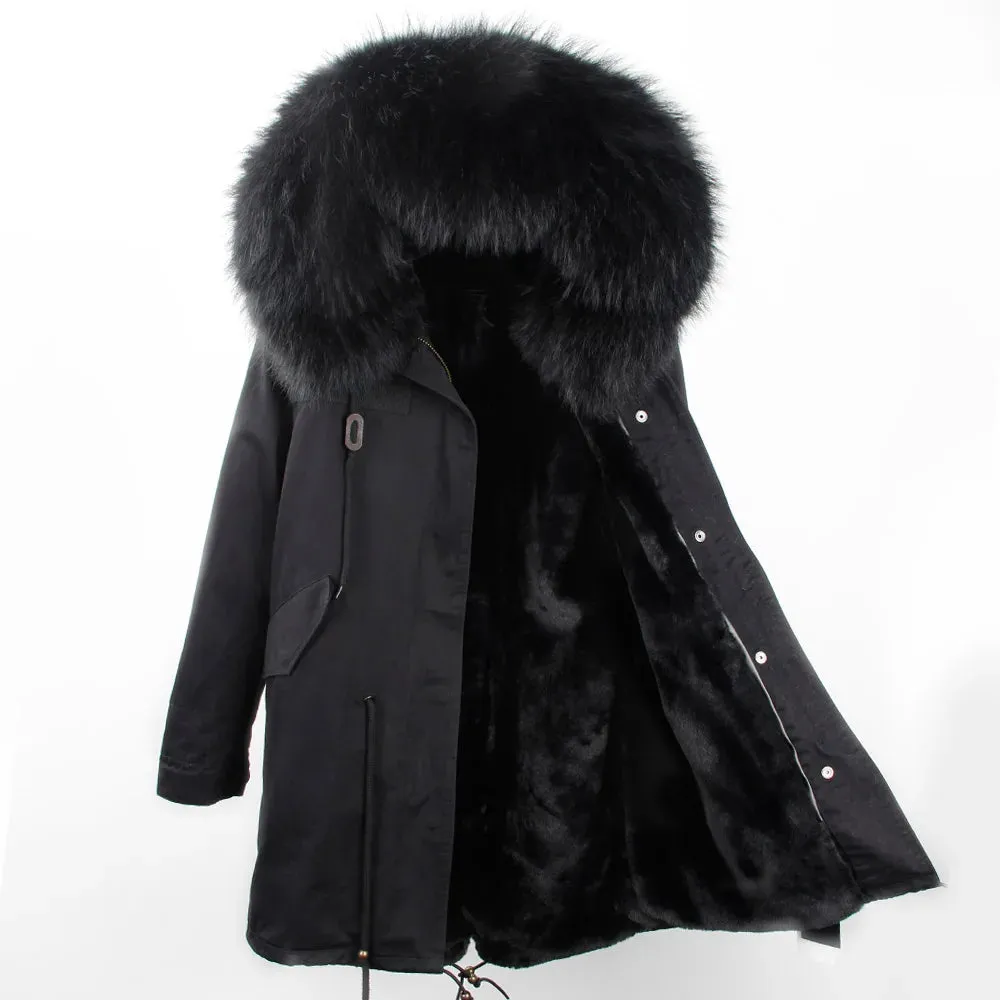 Winter Men Long Jacket Real Raccoon Fur Collar Hooded Coat Detachable Lining Black Parkas Waterproof Overcoat Thick Warm