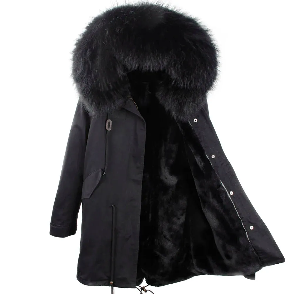 Winter Men Long Jacket Real Raccoon Fur Collar Hooded Coat Detachable Lining Black Parkas Waterproof Overcoat Thick Warm