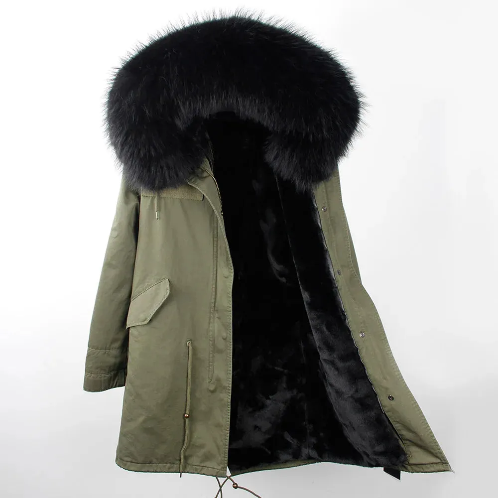 Winter Men Long Jacket Real Raccoon Fur Collar Hooded Coat Detachable Lining Black Parkas Waterproof Overcoat Thick Warm