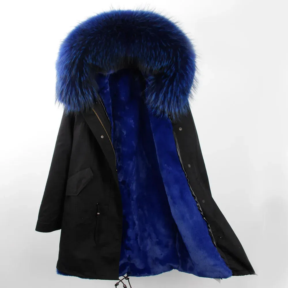 Winter Men Long Jacket Real Raccoon Fur Collar Hooded Coat Detachable Lining Black Parkas Waterproof Overcoat Thick Warm