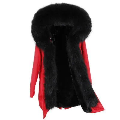 Winter Super warm real fur coat big raccoon fur collar hooded parkas thick outerwear