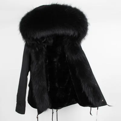 Winter Super warm real fur coat big raccoon fur collar hooded parkas thick outerwear