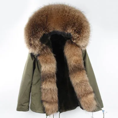 Winter Super warm real fur coat big raccoon fur collar hooded parkas thick outerwear