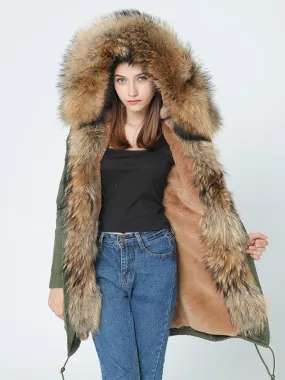 Winter Super warm real fur coat big raccoon fur collar hooded parkas thick outerwear