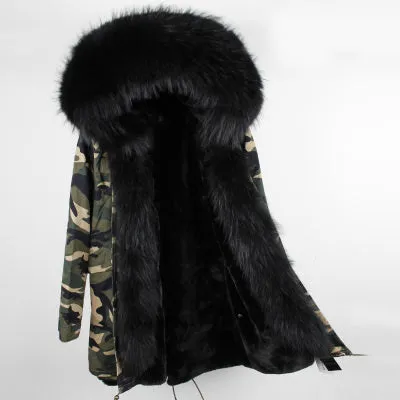 Winter Super warm real fur coat big raccoon fur collar hooded parkas thick outerwear