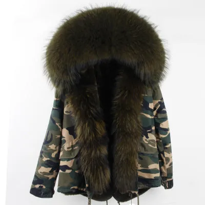 Winter Super warm real fur coat big raccoon fur collar hooded parkas thick outerwear