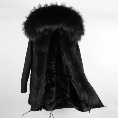 Winter Super warm real fur coat big raccoon fur collar hooded parkas thick outerwear