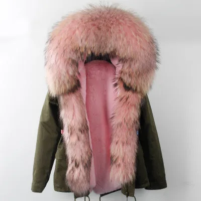 Winter Super warm real fur coat big raccoon fur collar hooded parkas thick outerwear