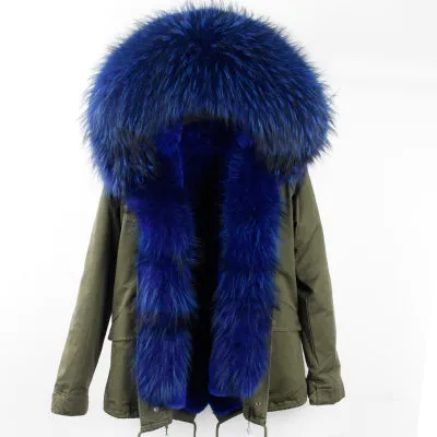 Winter Super warm real fur coat big raccoon fur collar hooded parkas thick outerwear