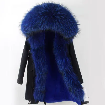 Winter Super warm real fur coat big raccoon fur collar hooded parkas thick outerwear