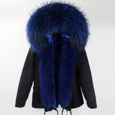 Winter Super warm real fur coat big raccoon fur collar hooded parkas thick outerwear