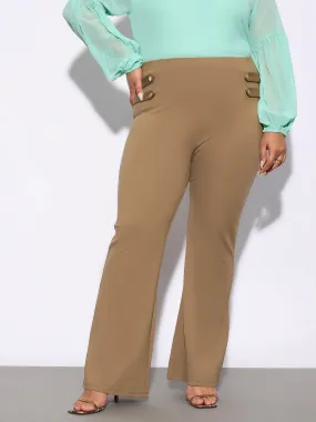 Women Beige Bell Bottom Stretch Trousers