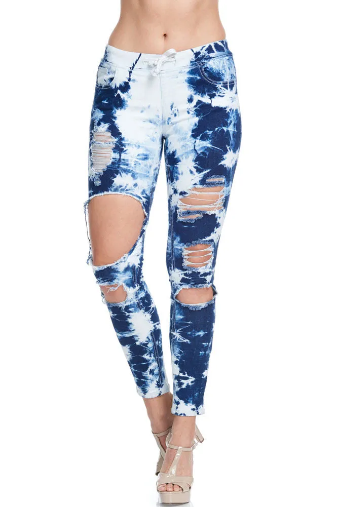 Women's Bleached Destroyed Skinny Denim Joggers