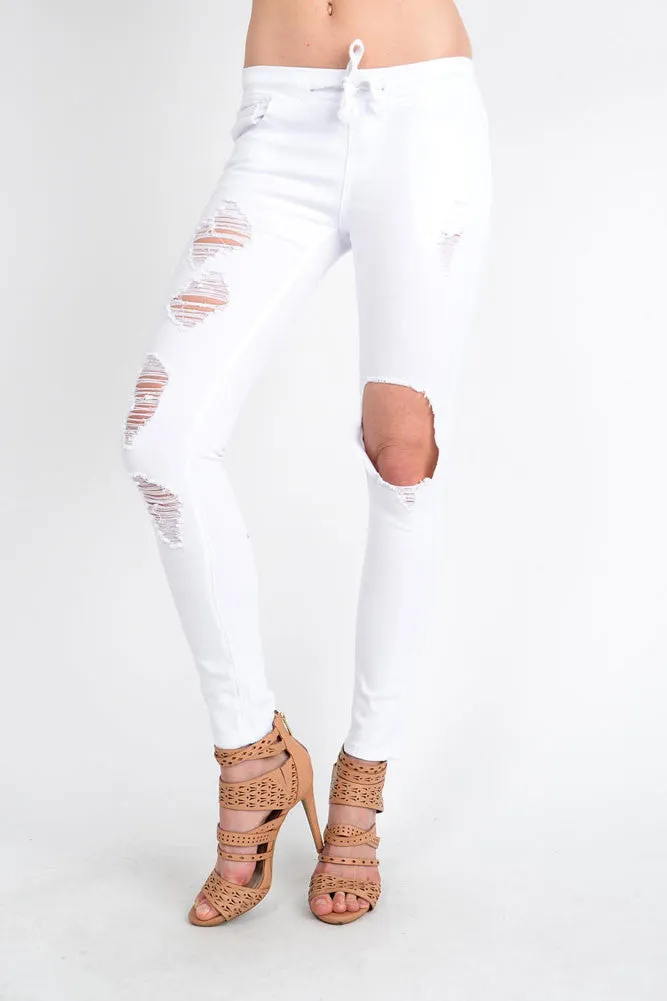 Women's Solid Torn Skinny Jogger Pants