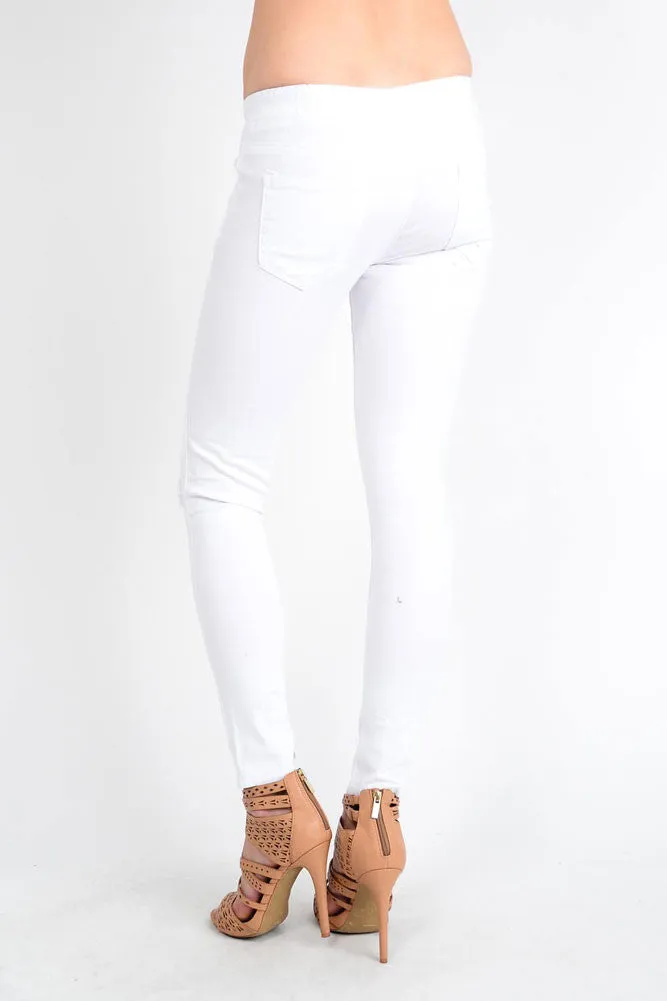 Women's Solid Torn Skinny Jogger Pants