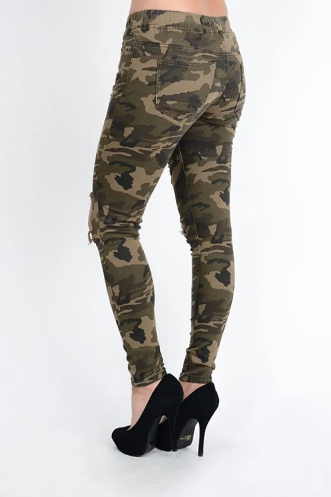 Women's Solid Torn Skinny Jogger Pants