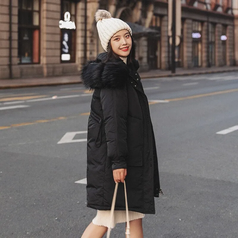 Women's Winter Casual Warm Padded Long Parka With Fur