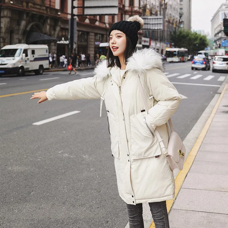 Women's Winter Casual Warm Padded Long Parka With Fur