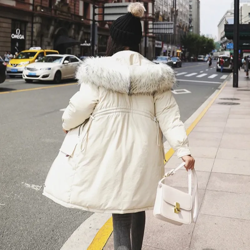 Women's Winter Casual Warm Padded Long Parka With Fur