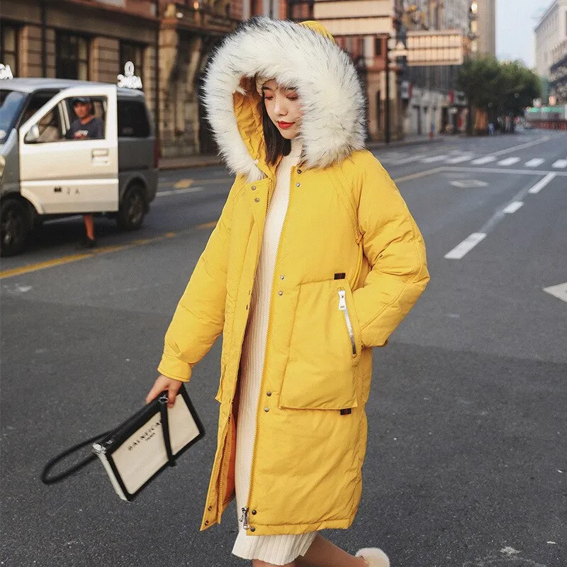 Women's Winter Casual Warm Padded Long Parka With Fur