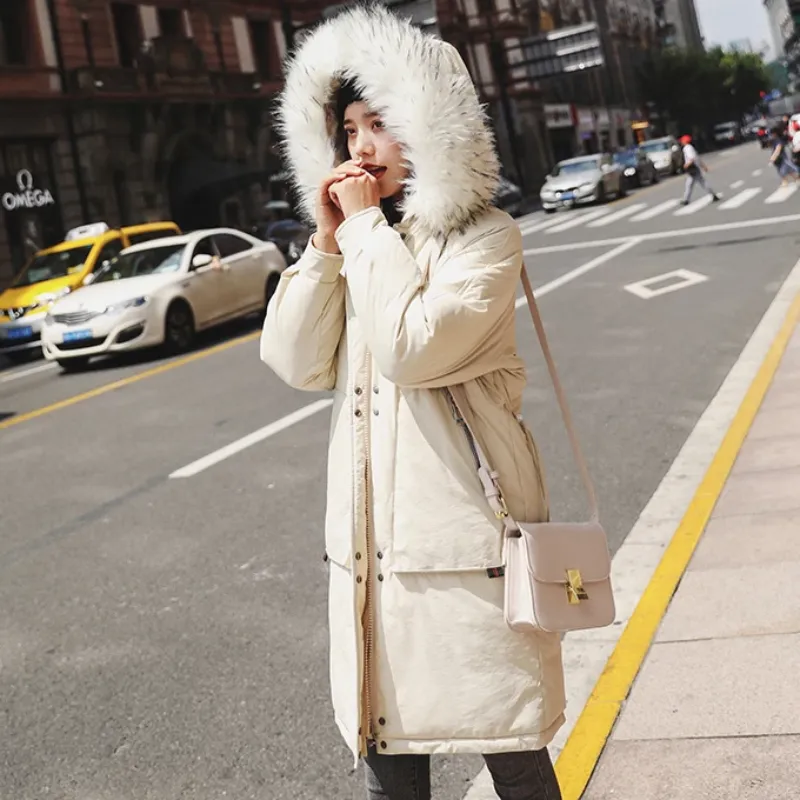 Women's Winter Casual Warm Padded Long Parka With Fur