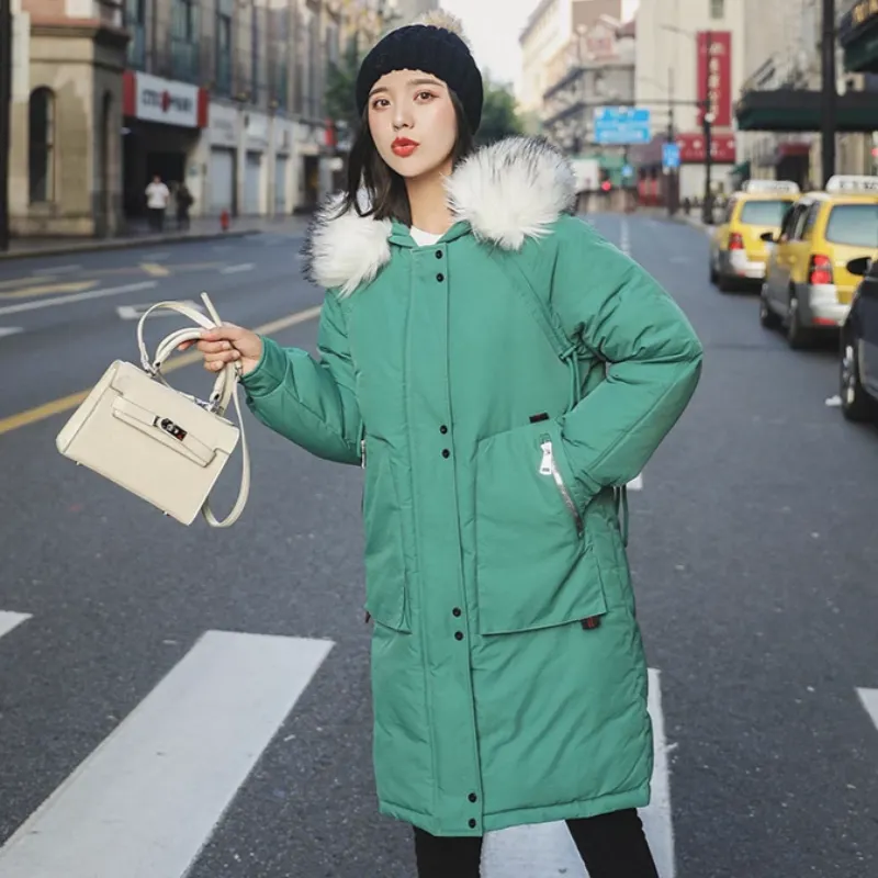 Women's Winter Casual Warm Padded Long Parka With Fur