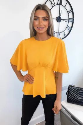 Yellow Flared Short Sleeve Blouse